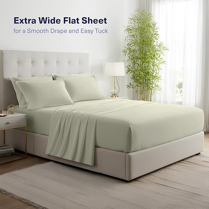 Kickoff Viscose Bamboo Sheets King Size 4-pc 100% Organic Bamboo Viscose Bed Cooling Sheets King Size Set Cool Bedding for hot Sleepers Sheet, Flat, Fitted, Pillowcases (Soft Sage,K)