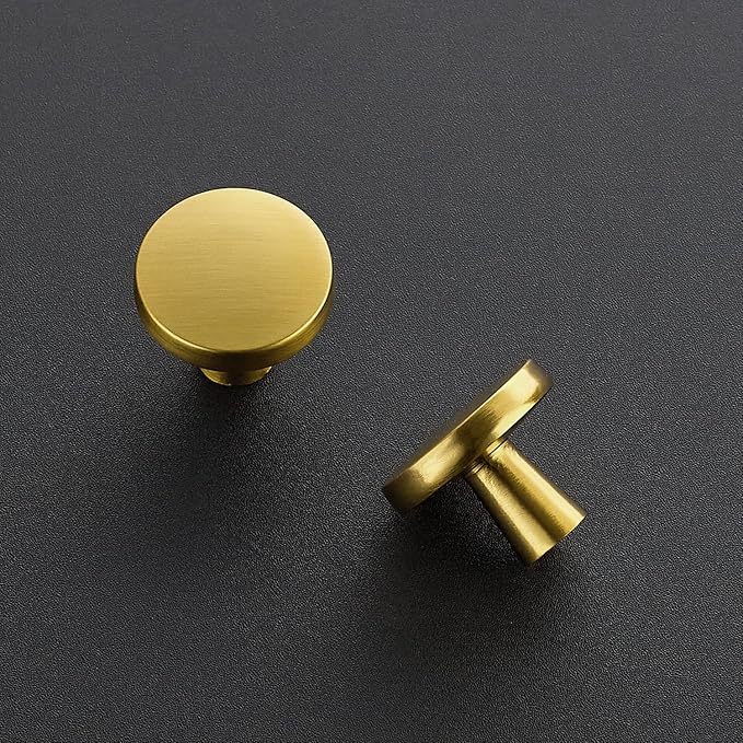 Ravinte 15 Pack Drawer Pulls 1-1/4 Inch Brushed Brass Kitchen Cabinet Knobs Solid Round Gold Dresser Handles for Simple Cupboard Hardware