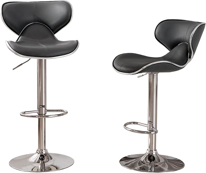 Roundhill Furniture Masaccio Cushioned Leatherette Upholstery Airlift Swivel Barstool, Set of 2, Grey