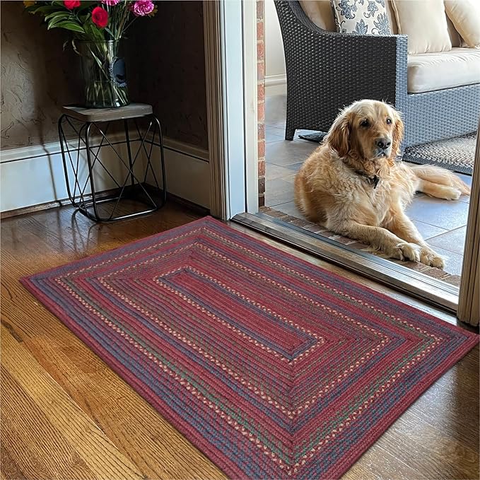 Jamestown Burgundy Small Braided Rug, Jute, 2x3' Rectangle - Rustic Primitive Decor for Kitchen, Bathroom, Everywhere
