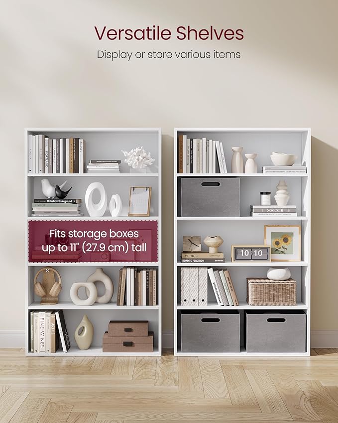 VASAGLE Custos Collection - Bookshelf, 5-Tier Bookcase, Book Shelf, Open Storage Shelf, 9.4 x 30 x 52.8 Inches, for Living Room, Home Office, Dinning Room, Cloud White ULBC175T14