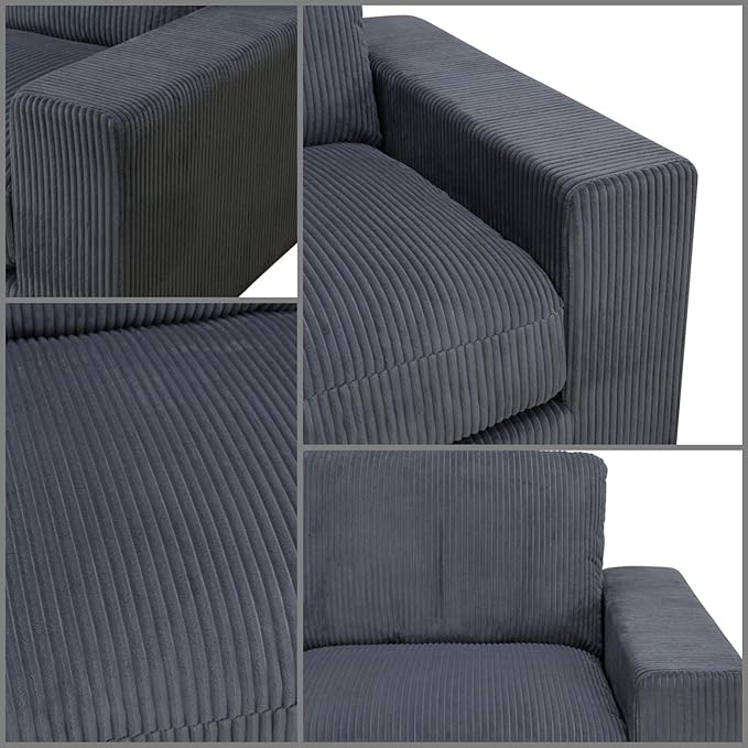 Sectional Couches for Living Room, Stylish Sectional Loveseat Sofa with Double Ottoman & Deep Seats, Living Room Furniture Home Sofa for Adults, Dove Gray