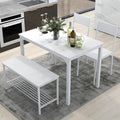 SogesHome 4-Piece Dining Table Set for 4, 43.5'' Space-Saving Kitchen Set with Bench and Chairs, Ideal for Restaurants and Coffee Shops, White