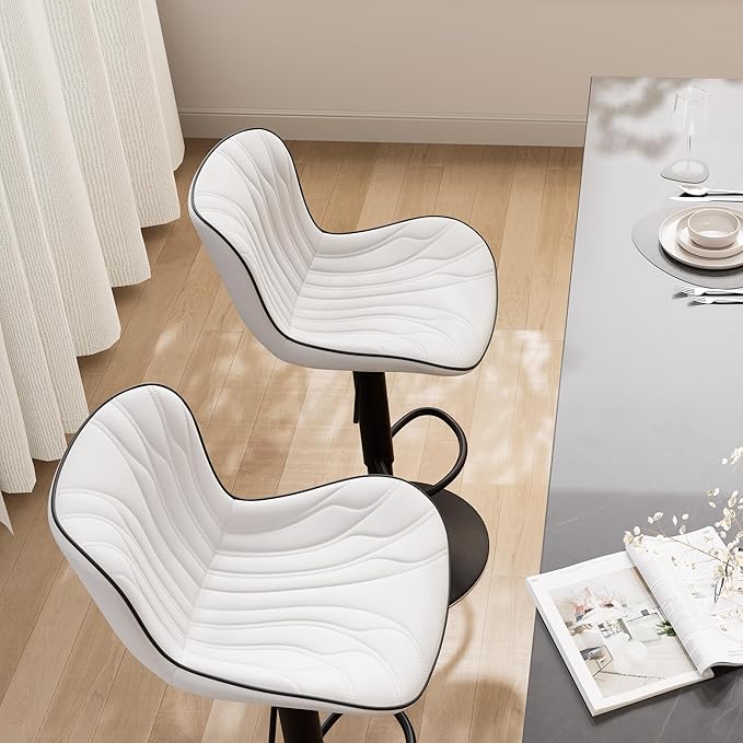 YOUNIKE White Bar Stools Set of 4 Modern Swivel Counter Height Bar Chair with Back Adjustable Kitchen Island Faux Leather Padded Barstools taburetes de bar Breakfast sillas para barra de cocina 4PCS