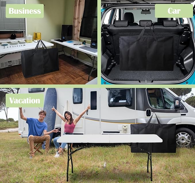4/6/ 8 Foot Folding Table Storage Bag, Waterproof Heavy Duty Large Carrying Bag for Folding Tables, Picnic/Camp Tables Cover with Durable Zipper & Shoulder Strap, 31" D X 37" W X4.5 H, Black