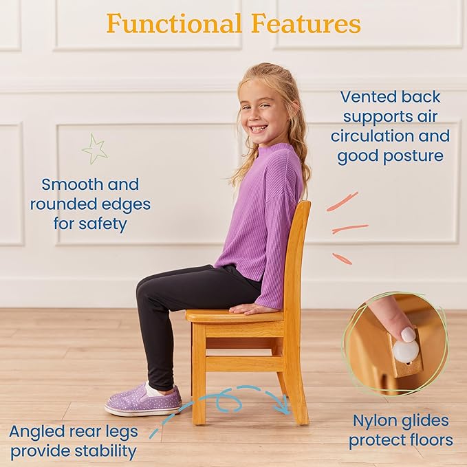ECR4Kids 24in x 48in Rectangular Hardwood Table and Chair Set, 12in Seat Height, Kids Furniture, Honey