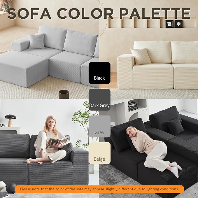 INGEROOM 79" Cloud Couch, Loveseat Sofa with Deep Seat, Modern Plush Corduroy Small Couch for Living Room Bedroom（Dark Gray）