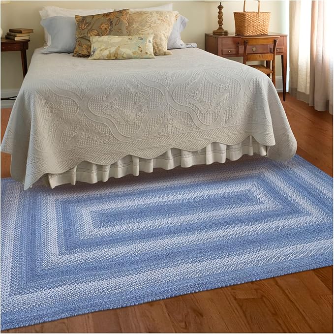 Homespice Denim Blue Jute Braided Rug 5x8' for Living Room, Bedroom Rug and Dining Room. Pet Friendly. Decor Styles- Farmhouse Rug, Rustic, Vintage, Cottage, Primitive, Country, Boho Rug