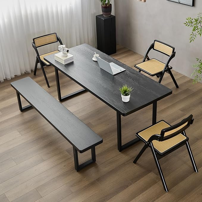 Black Bench Wooden Bench with Metal Legs Suitable for Dining Room Living Room Office Conference Room Indoor Stool Multiple （62.99in）