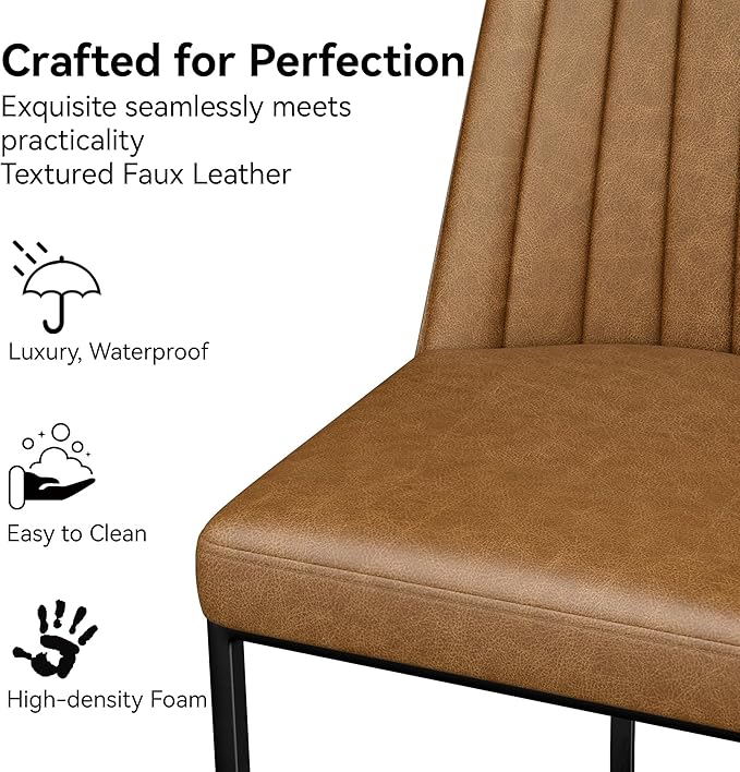 Counter Height Bar Stools Set of 6, Upholstered Leather Barrel Barstools with Back and Metal Legs for Kitchen Island, 27.4" Seat Height, Fabric in Faux Leather, Rustic Brown