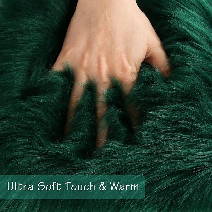 duduta Emerald Green Faux Sheepskin Runner Rug 2x6 ft, Fluffy Shag Bedroom Dorm Rug Decor Fur Couch Sofa Covers Washable