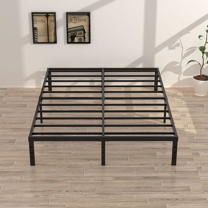 16 Inch Queen Bed Frame No Box Spring Required, Metal Platform Queen Size Bed Frames with 14 Inch Storage, 3,500 lbs Heavy Duty Steel Slats Support, Easy Assembly Mattress Foundation