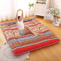 Bohemian Retro Japanese Floor Mattress, Vintage Floral Tatami Floor Mat, Portable Roll up Futon Mattress for Guest,Tavel (A,Queen80 X 60")