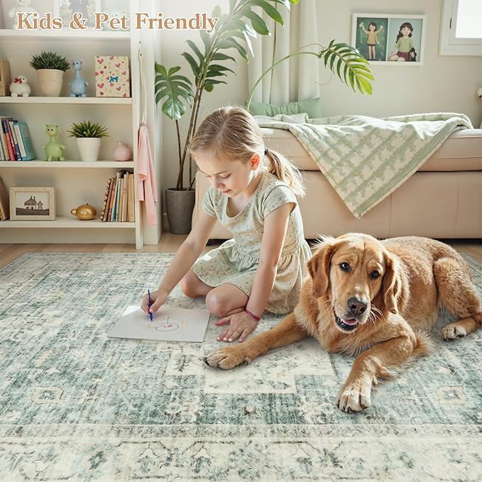 LIVEBOX Washable 2x6 Runner Rug for Bathroom, Non Slip Kitchen Mats for Floor Entryway, Boho Indoor Front Door Mat Low-Pile Runners for Hallways, Farmhouse Rugs for Laundry, Sage Green