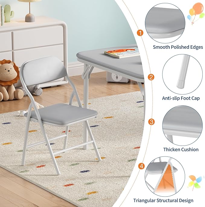 GarveeHome 5-Piece Kids Folding Table and Chairs Set, Toddlers Children's Activity Table and Chairs Set for Dining Room,Daycare,Classrooms