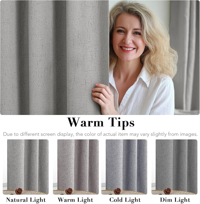 H.VERSAILTEX Primitive Linen Curtains 100% Blackout Curtain Drapes Burlap Curtains with White Thermal Insulated Liner, Grommet Top Drapes Living Room/Bedroom (2 Panels, 42 x 45 Inch, Dove Gray)