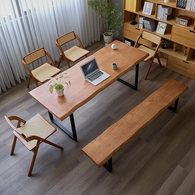 Stylish Solid Wood Office Desk with Sturdy Metal Base - Durable Multi-Size Executive Computer & Dining Table - Perfect for Home Office & Work Environments (Brown, 78.74in)