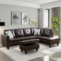 Modular Leather Sectional Couch, L Shaped Couch with Storage, Convertible Sofa with Ottomans, Modern Sectional Sofa for Living Room and Office, 5 Seat, Brown
