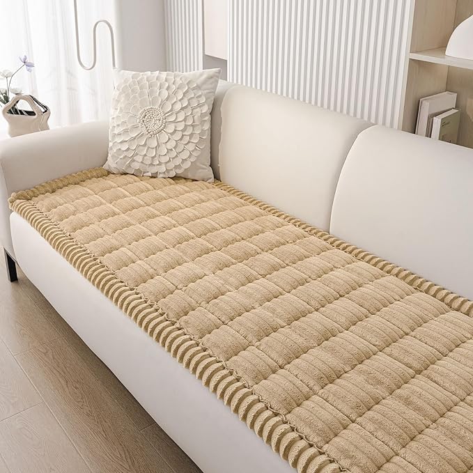 Smiry Couch Cover for Dogs Washable, Non Slip Fuzzy Pet Couch Covers for 3 Cushion Sofa Pet Friendly, Thick Soft Sofa Slipcovers Cushion Protector (Camel, 27.6" x 70.9")