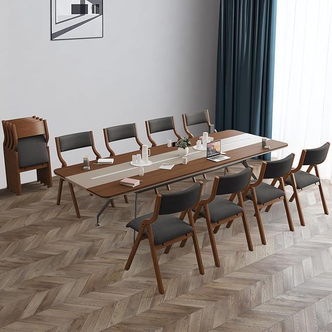 Folding Dining Chairs Set of 2, Upholstered Kitchen Chair with Padded Seat & Backrest, Modern Sidechair with Wood Legs,No Assembly Needed,Dark Grey+Walnut