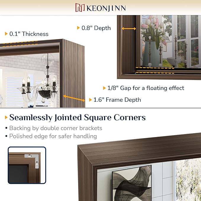 Keonjinn 40 x 30 Inch Brushed Bronze Mirror for Bathroom Rectangular Wall Mount Vanity Mirror Metal Frame Farmhouse Bronze Mirrors Large Decorative Square Corner Rectangle Mirrors(Horizontal/Vertical)