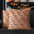 4TH Emotion Halloween Ghost Decorative Pillow Covers 18x18 Set of 2, Light Brown Soft Plush Faux Fur Farmhouse Throw Cushion Cases for Fall Autumn Holiday Home Decorations