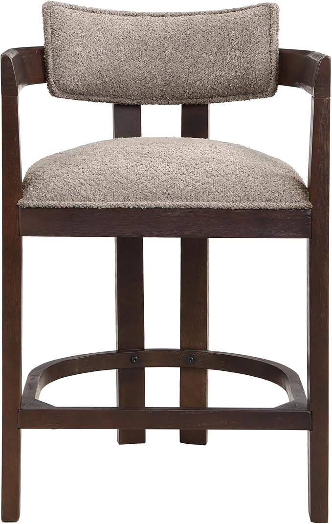 Christopher Knight Home Set of 2 Ryland Modern 26" Counter Height Bar Stools, Fabric Upholstered Counter Stools,Wooden Kitchen Island Armchair with Footrest, Round Backrest, Soft Seating, Espresso