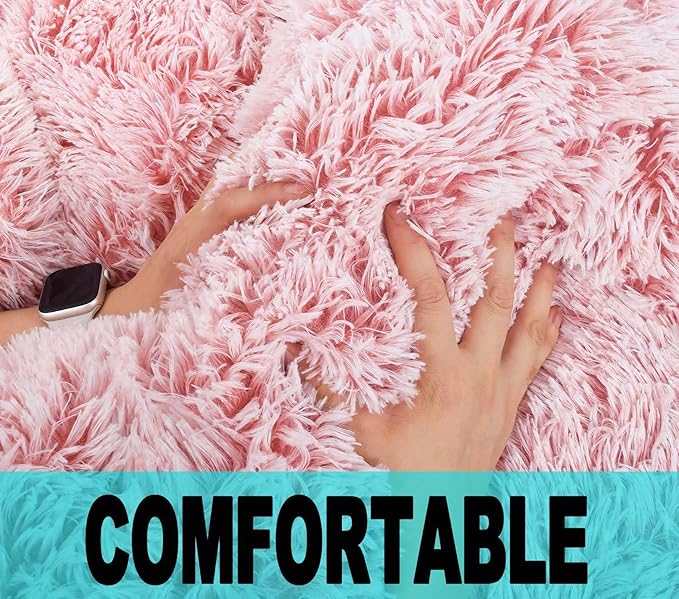 Fluffy Bean Bag Chair for Kids, 2.5FT Round Memory Foam Filled Bean Bag for Teens & Kids, Ultra Soft Faux Fur Fabric Bean Bag Chairs for Playroom, Living Room, Bedroom,Pink
