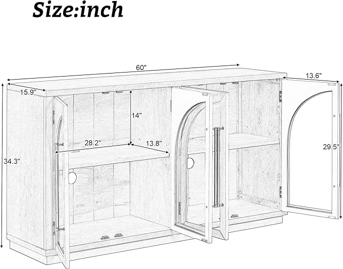 Merax Wood Farmhouse Buffet Sideboard with Adjustable Shelves and 4 Glass Doors, Coffee Bar Cabinet TV Stand for Living Room Bedroom Kitchen Espresso