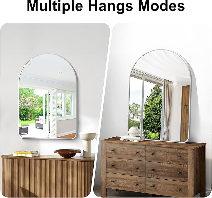 Arched Bathroom Mirror, 26"x38" Silver Arched Mirror for Bathroom, Wall Mounted Mirror, Black Vanity Wall Mirror w/Metal Frame for Bedroom, Entryway, Living Room, Hanging or Leaning Against Wall