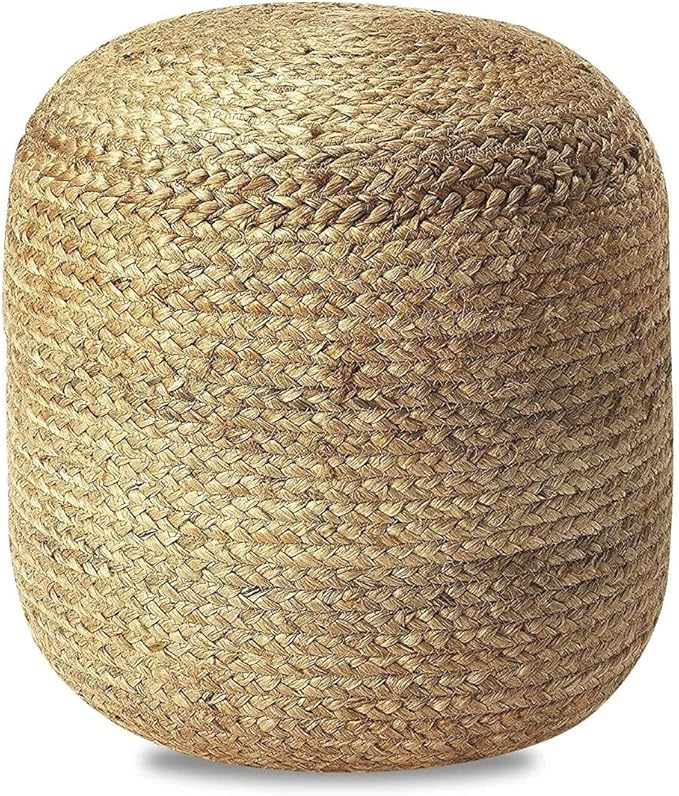 FRELISH DECOR Pedestal Pouf Ottoman Hand Braided 100% Jute Pouf Foot Stool |Foot Rest for Couch Living Room Bedroom - Extra seat for Patio (16" Diameter x 18" Height) - Natural Jute