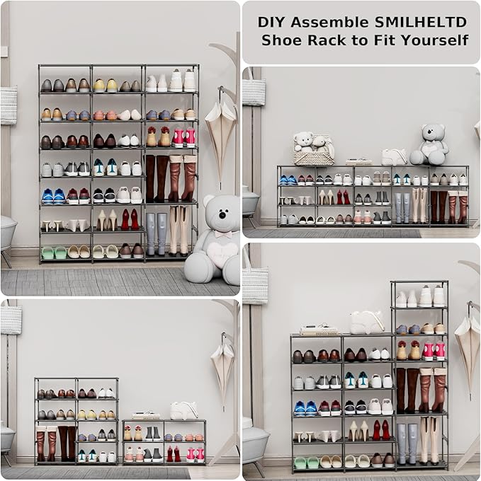 Large Shoe Rack 3 Row 8 Tier 40-60 Pairs Shoes Boots with Plastic Plate Home Sturdy Storage Organizer Shelf for Garage Entryway Hallway Front Doorway