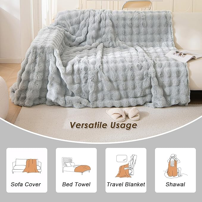 VM VOUGEMARKET Thick Faux Rabbit Fur Couch Cover 1-Piece Non-Slip Warm Soft Cozy Sofa Covers,Fluffy Plush Sofa Slipcover Furniture Protector for Kids,Pets(Grey,71" x 118")