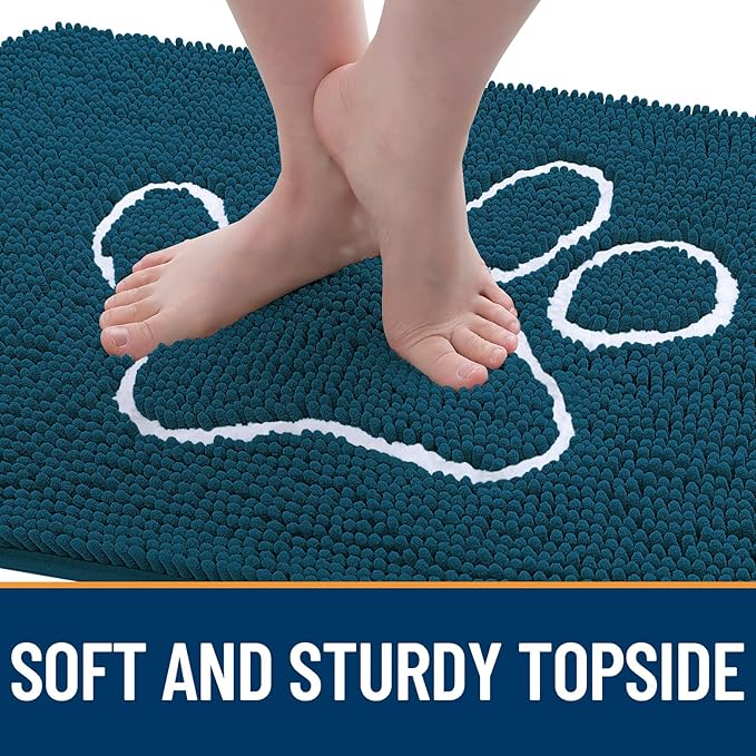 OLANLY Door Mat for Muddy Dog Paws 36x24, Absorbent Chenille Mud Doormat with Paw Print Design, Non-Slip Washable Doormat for Indoor Entryway, Quick-Dry Pet Bed Mats for Dirty Dogs, Atlantic Blue