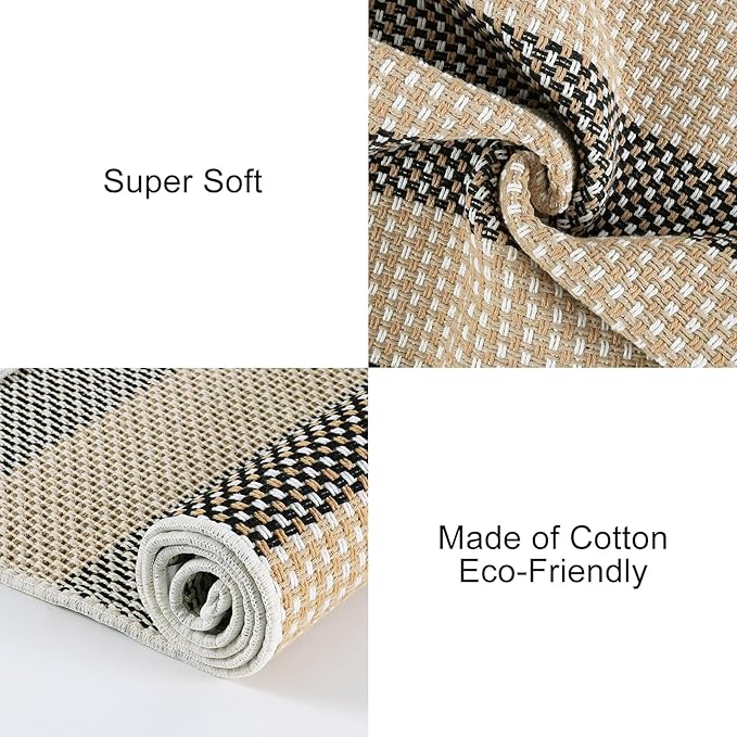 OJIA Washable Outdoor Rug 4'x6', Cotton Woven Outdoor Patio Rug Tan Front Porch Rug Outdoor Door Mat Entryway Rugs Indoor Area Rugs Floor Mat for Backyard/Entry/Kitchen/Bedroom/Living Room