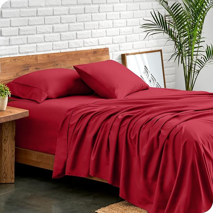 Bare Home Queen Sheet Set - Luxury 1800 Ultra-Soft Microfiber Queen Bed Sheets - Double Brushed - Deep Pockets - Easy Fit - 4 Piece Set - Bedding Sheets & Pillowcases (Queen, Red)