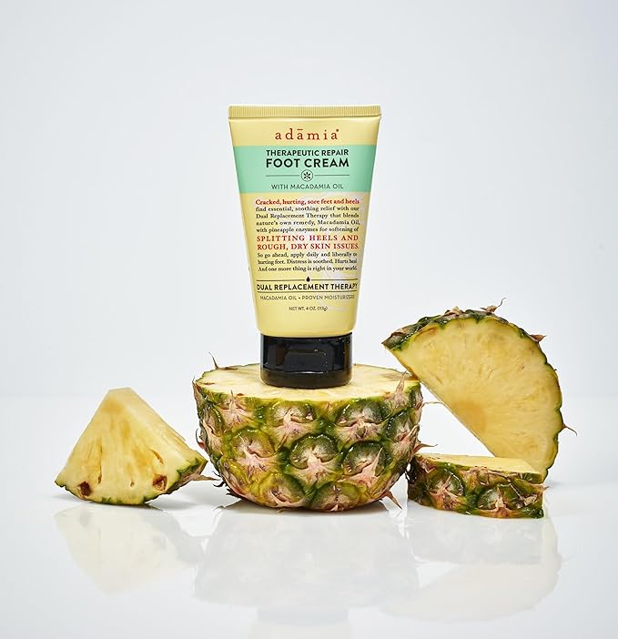 Adamia Therapeutic Repair Foot Cream with Pure Macadamia Oil, 4 Ounce Tube - Fragrance Free, Paraben Free, Non GMO