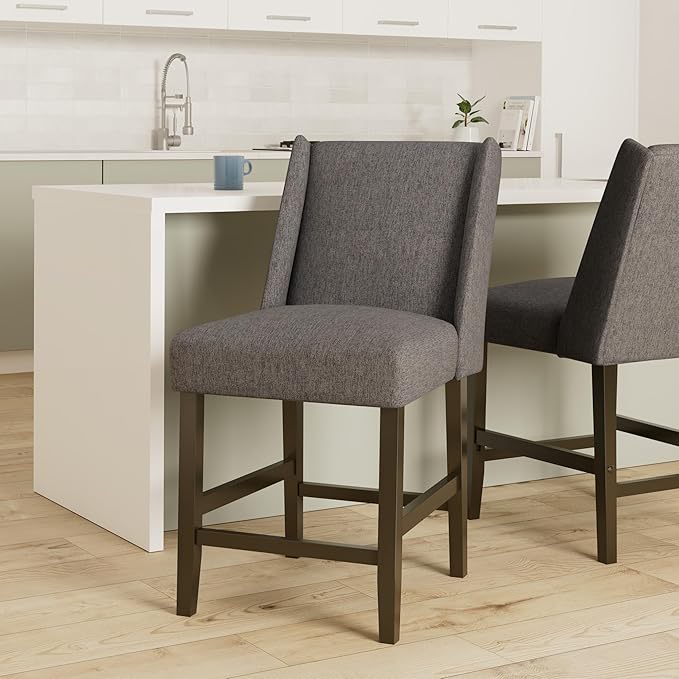 Homepop Home Decor | Modern Counter Stool | Counter Stools With Back | Decorative Home Furniture, Gray 24 inch, Pewter Woven