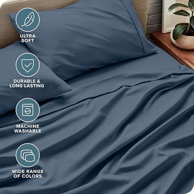Bare Home Queen Sheet Set - Luxury 1800 Ultra-Soft Microfiber Queen Bed Sheets - Double Brushed - Deep Pockets - Easy Fit - 4 Piece Set - Bedding Sheets & Pillowcases (Queen, Bering Sea)