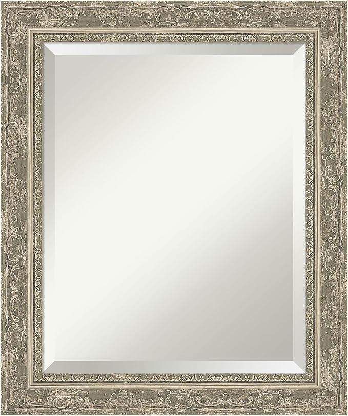 Amanti Art Bathroom Mirror for Over Sink, 25x21 Filigree Silver Rectangle Vanity Mirror, Small Traditional Frame, Hangs Horizonally and Vertically, Bathroom Wall Decor, Beveled Edge
