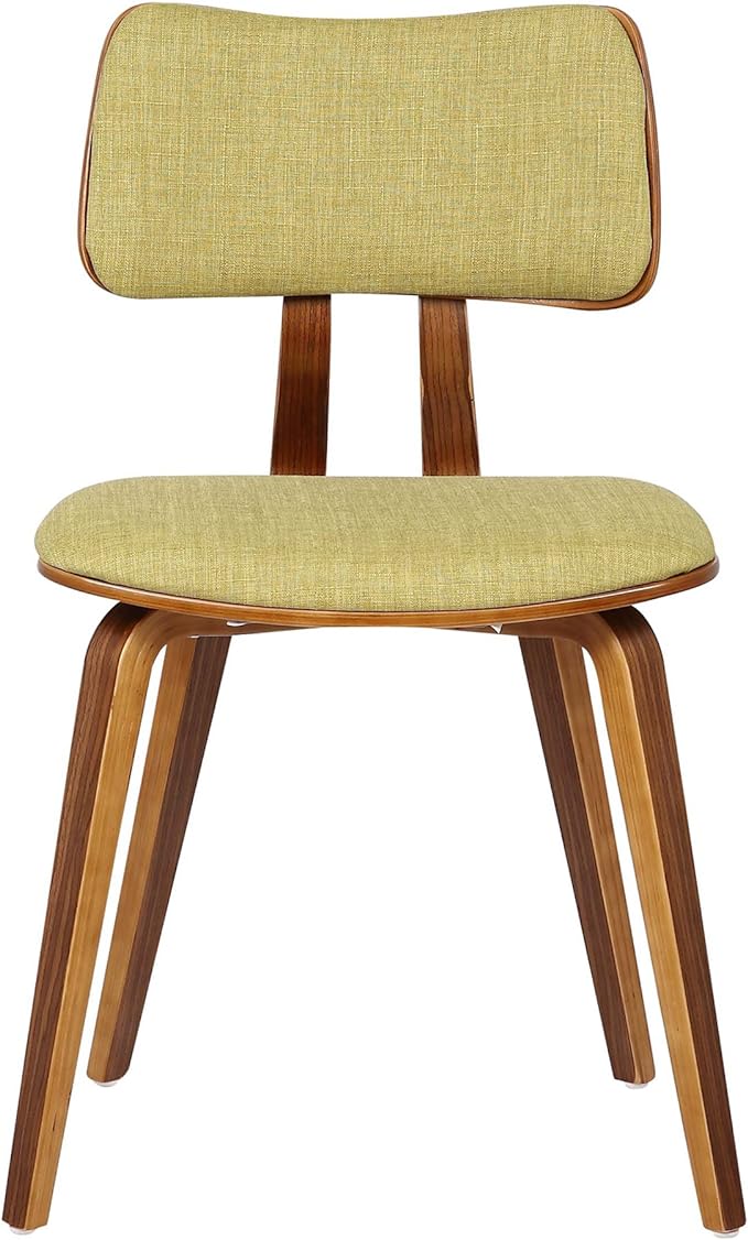 Armen Living Jaguar Mid-Century Dining Chair in Walnut Wood and Green Fabric - Set of 2