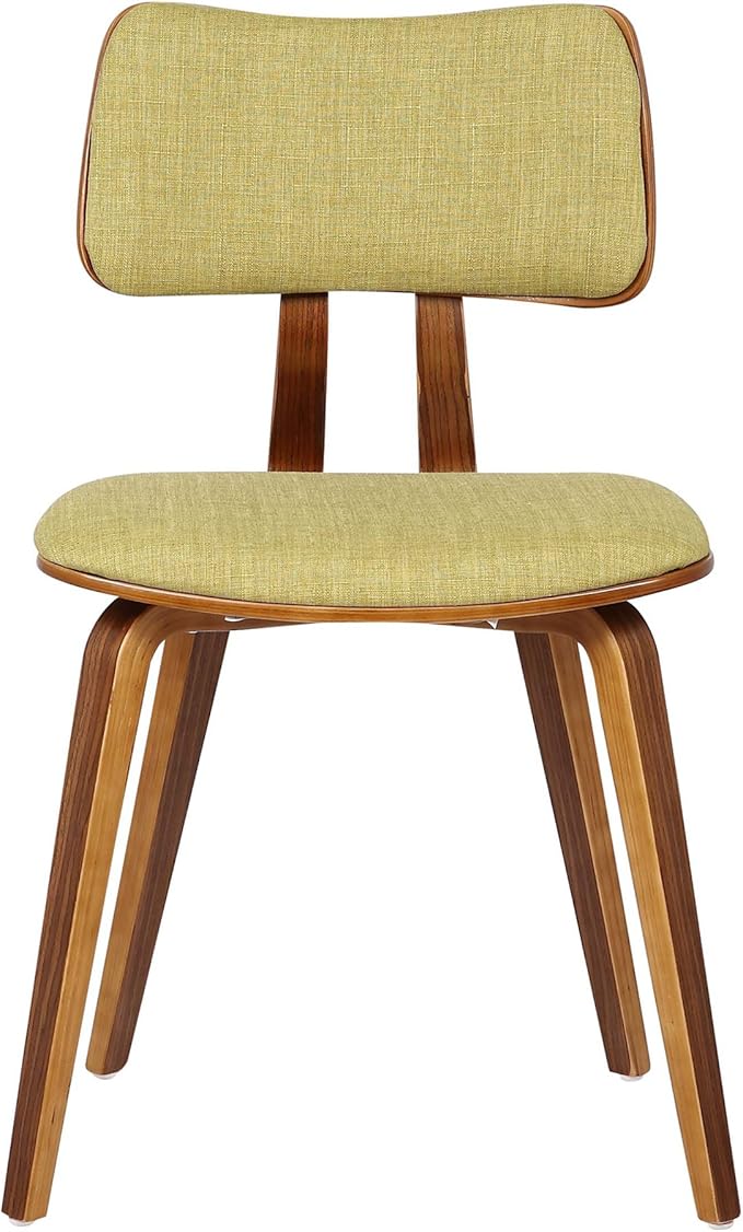 Armen Living Jaguar Mid-Century Dining Chair in Walnut Wood and Green Fabric