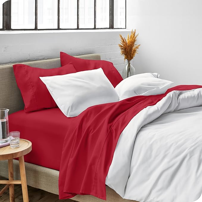Bare Home Full Sheet Set - Luxury 1800 Ultra-Soft Microfiber Full Bed Sheets - Double Brushed - Deep Pockets - Easy Fit - 4 Piece Set - Bedding Sheets & Pillowcases (Full, Red)