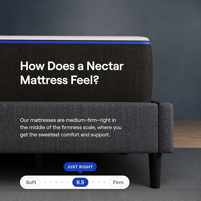 Nectar Twin XL 12” Mattress with Bed Frame - Grey - Medium Firm Gel Memory Foam - Cooling Comfort Technology - 365-Night Trial - Forever Warranty - Easy Assembly - 8 Inch Legs - Holds Up to 700 Pounds