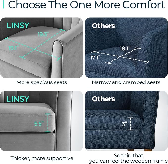 LINSY Swivel Accent Chair with Ottoman: Small Velvet Barrel Chair 360 Swivel Modern Armchair, Upholstered Reading Chair with Footrest for Living Room Bedroom Study Room (Grey)