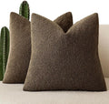 Foindtower Set of 2, Decorative Textured Boucle Throw Pillow Covers Accent Solid Pillow Cases Neutral Soft Couch Cushion Case for Chair Sofa Bedroom Living Room Home Decor 26x26 Inch Chocolate