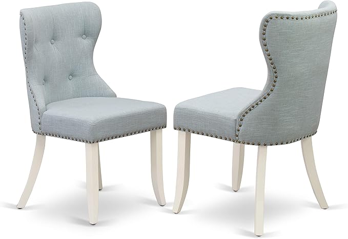 East West Furniture X097SI215-6 6 Piece Dining Set Contains a Rectangle Dining Room Table with X-Legs and 4 Baby Blue Linen Fabric Parson Chairs with a Bench, 40x72 Inch, Multi-Color