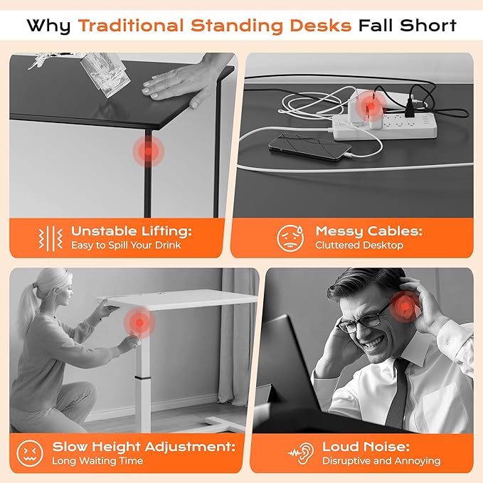 Huuger Electric Standing Desk Frame with Dual Motor, Sit Stand up Desk Leg for 47.2” to 86.6” Desktop, Computer Desk Leg with Cable Tray, 3 Memory Height Presets, 2 Hooks, Black Frame Only