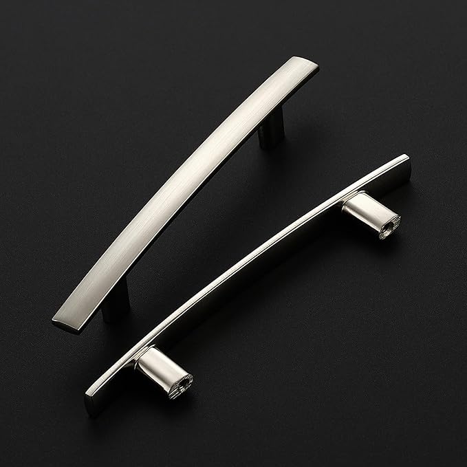 5 Pack Cabinet Handles 3.75" Hole Center - Curved Cabinet Pulls Brushed Nickel Drawer Pulls for Kitchen Cupboard Solid Hardware for Dresser Drawer Arch Hardware