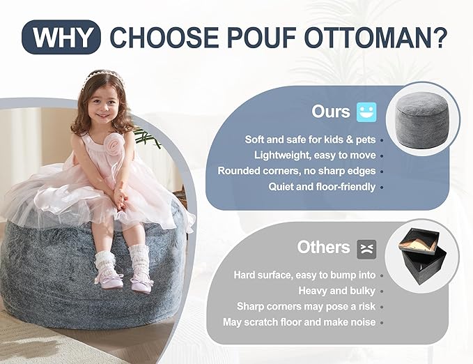 Round Storage Ottoman Bench 20"x15" Round Ottoman Cover with Foam Floor Chair Farmhouse Puff Ottom Pouf Stool for Bedroom Soft Large Pouf Ottom Purple Foot Stool Ottom for Accent Chair